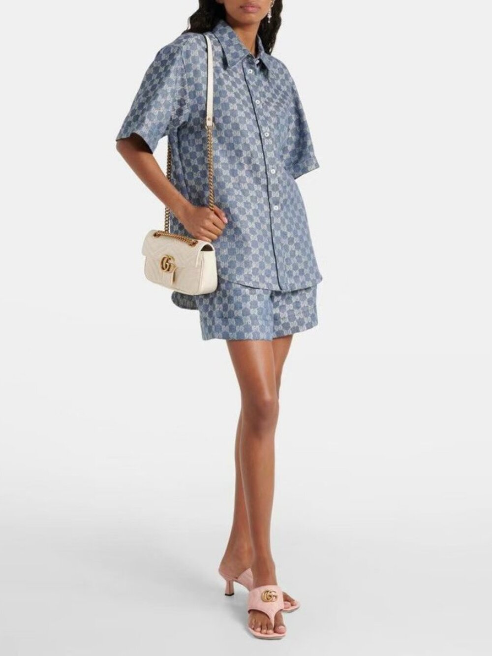 NIB Authentic  Gucci Double G Pink Leather Thong Kitten Heel Sandals - Picture 5 of 5